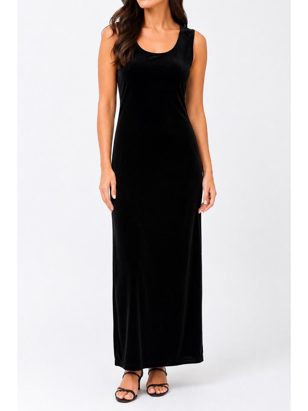 R&M Richards Black Velvet Sleeveless Maxi Dress Women’s Size M Elegant